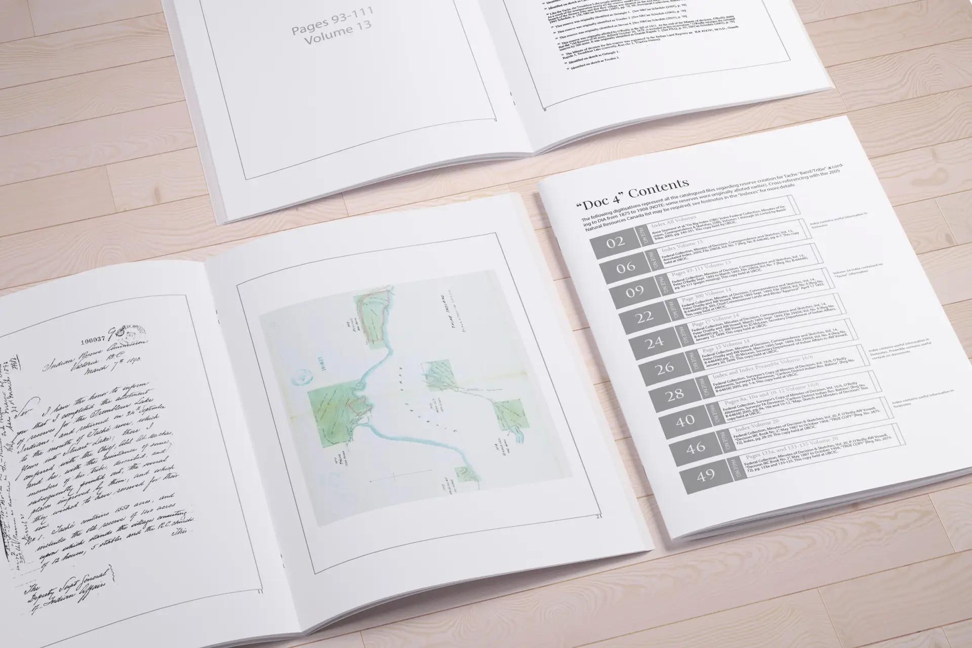 Cover of document bundle and one spread, cover is table of contents