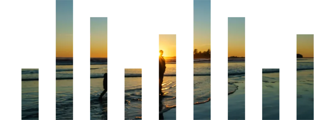 image of father and daughter walking on the beach at Tofino at sunset. The image has been cut from a bar graph illustration.